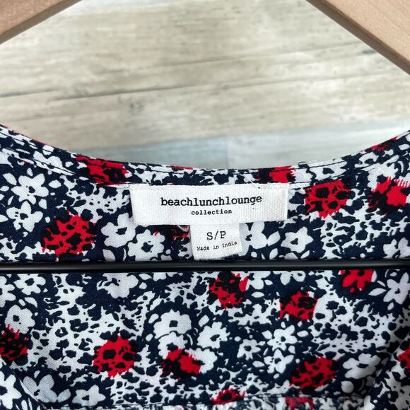 Beach Lunch Lounge Tassel Split Neck Tank Dress Blue Floral Casual Womens Small - Picture 5 of 6